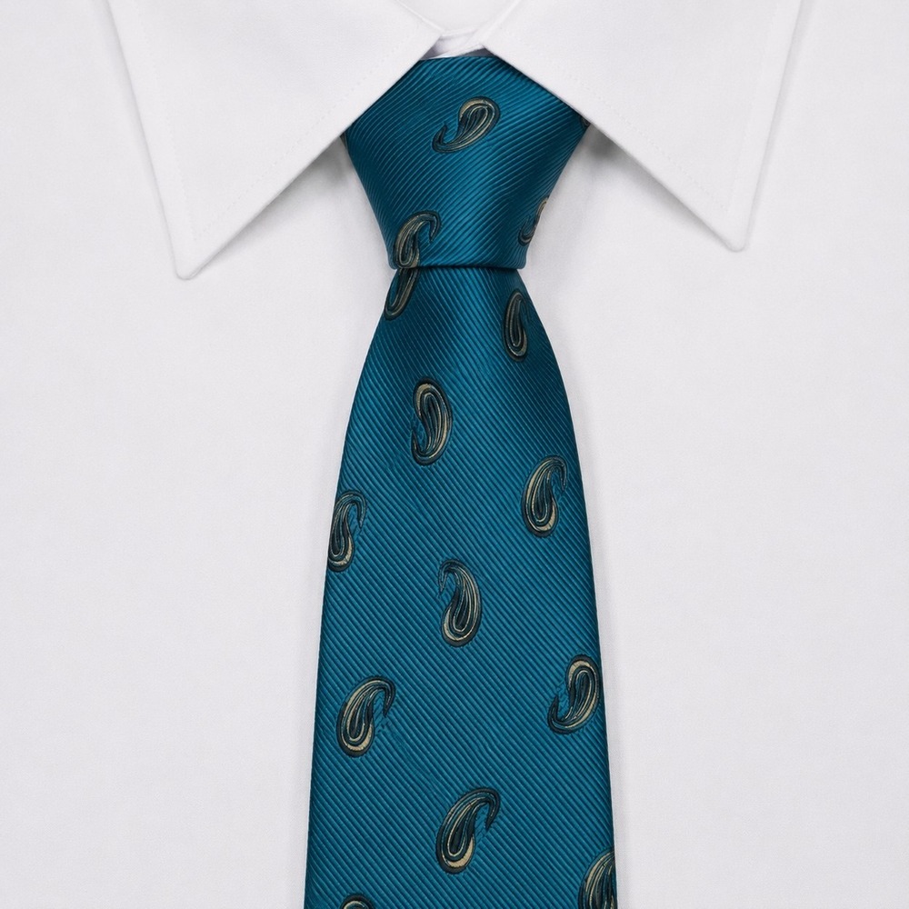 Jhane Barnes Repp Silk Necktie Mens 59" Teal Blue Ribbed Paisley Formal Business
